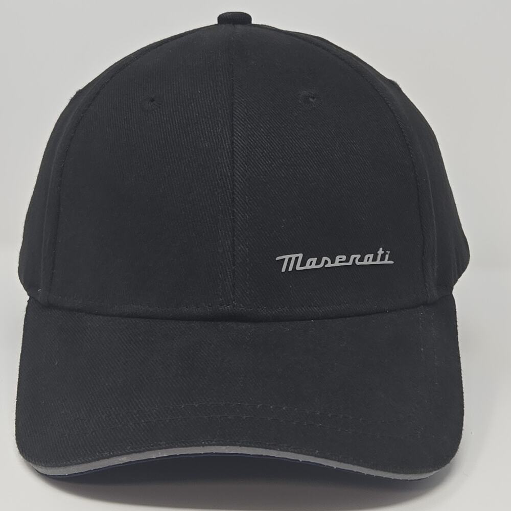 Maserati Hat Black Hook & Loop Adjustable Cap Embroidered Logo Automotive Racing
